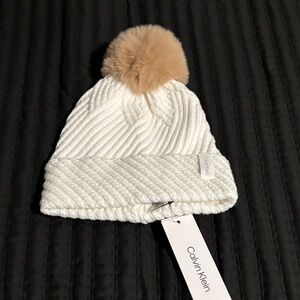 Calvin Klein Kids White and Tan Knit Beanie